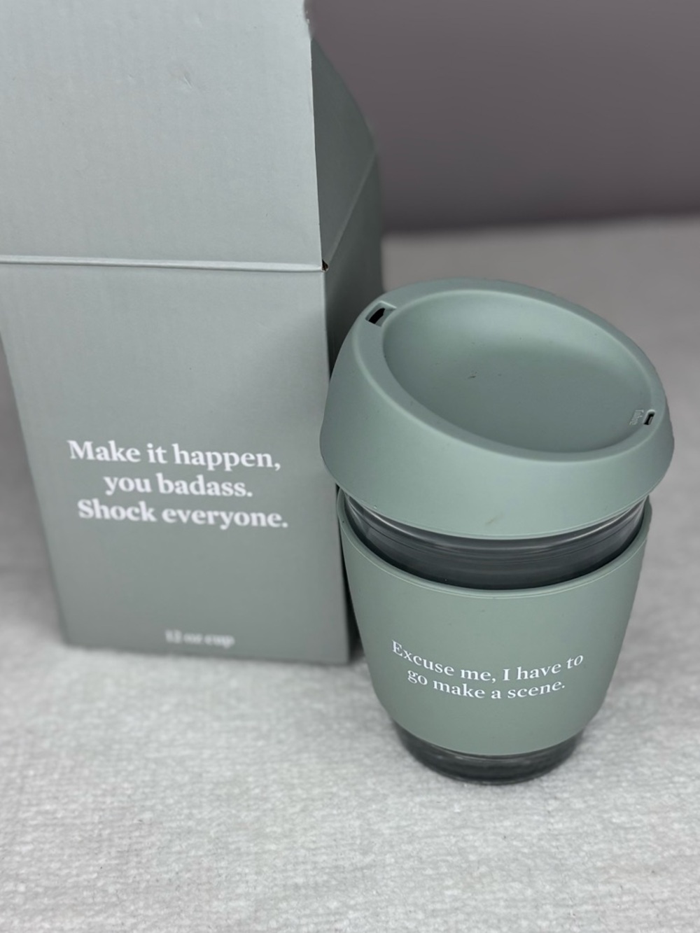Reusable Travel Cup in Sage Green - with Sassy Quote